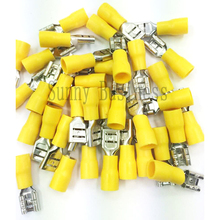 Good Quality 50pcs 6.3mm Yellow Female Insulated Wire Connector Electrical Crimp Terminal  Insulated Connectors 2024 - buy cheap