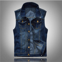 M/5Xl Mens Washed Jeans Waistcoats Vintage Male Cowboy Ripped Sleeveless Jackets Male Large Size Single Breasted Vests J2864 2024 - buy cheap