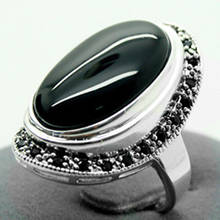 17X30mm Black stone Oval 925 Sterling Silver Marcasite Ring Size 7/8/9/10 2024 - buy cheap