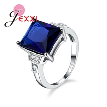 Luxo princesa corte azul cz cristal anéis de noivado moda jóias de noiva 925 prata esterlina feminino anéis de casamento banda 2024 - compre barato