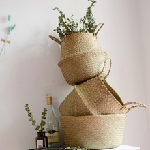 S/M/L Seagrass Wickerwork Basket Rattan Foldable Hanging Flower Pot Planter Woven Dirty Laundry Hamper Storage Basket Home Decor 2024 - buy cheap