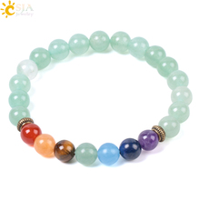 CSJA Natural Gem Stone Green Aventurine Bracelets for Women Mens 8mm Mala Round Beads 7 Chakras Meditation Amulet Healing E985 2024 - buy cheap