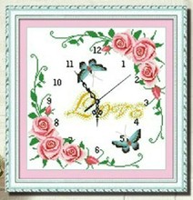 Embroidery Package  Cross Stitch Kits Unopen New Luxurious Butterfly and Flower with Clock Free shipping 2024 - buy cheap