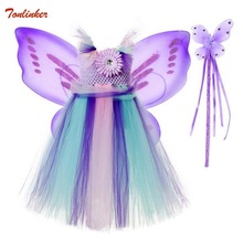 3pc Sets Baby Girl Butterfly Fairy Costume With Wings Wand For Girls Kids Fairy Halloween Fancy Dress Up Party Dress 2-10 Years 2024 - buy cheap