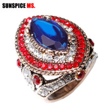 Sunspice ms antigo ouro cor elipse strass anel para mulheres marrocos étnico casamento jóias de alta qualidade do vintage dedo anel 2024 - compre barato