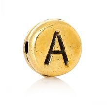Spacer Бусины плоские круглые золотистый тон/алфавитном порядке буквой «А» узор около 7 мм (2/8 ") Dia, отверстие: Приблизительно 1,2mm,100 шт 2024 - купить недорого