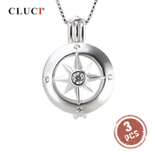 CLUCI-Colgante de Plata de Ley 925 para mujer, relicario de perlas con forma de rueda hueca, 3 uds., SC201SB 2024 - compra barato