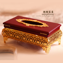 Caja para pañuelos de papel chapada en oro imitación madera Ktv 2024 - compra barato
