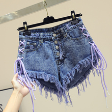plus size 5XL!Lace Up jeans Shorts 2021 Summer Women High Waist wide leg tassel Denim Shorts 2024 - buy cheap