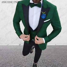 ANNIEBRITNEY Wedding Suits for Men 3 Pieces Mens Suits Slim Fit Groom Tuxedos Green Suits Business Suits Set (Jacket+Pants+Vest) 2024 - buy cheap