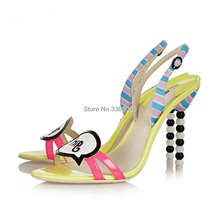 Colorful Sweet Girls Beading High Heels Sandals Sweet Peep Toe Slingback Buckle Sandals For 2019 Plus Size 42 Sandalias Mujer 2024 - buy cheap