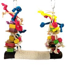 Pet Bird Parrot Chew Toy Bird Perch Leather Colorful Wood Building Block Cotton Rope Big Conure Swing For Pets Birds 2024 - buy cheap