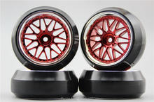 4 peças rc 1/10 pneu drift rígido aro da roda f20cr 4mm offset (cromado + pintura vermelho) serve para 1:10 carro drift 2024 - compre barato