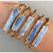 Recatngle Blue Kyanite Bar Cuff Bracelet For Women Electroplated Gold Denim Bridesmaid Gift Bangle Raw Kyanite Bracelet  BM11244 2024 - buy cheap