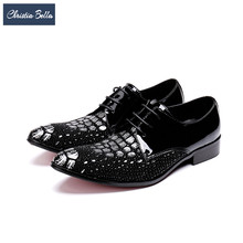 Zapatos de vestir de charol italiano para hombre, calzado Oxford con estampado a la moda, formales, de negocios, color negro 2024 - compra barato
