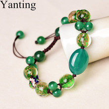 Yanting-Pulseras de piedras verdes étnicas para mujer, cuentas de vidrio esmaltadas de colores, brazalete tejido hecho a mano, regalo para mujer 069 2024 - compra barato