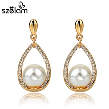 Szelam Low 2019 New Crystal Simulated Pearl Stud Earrings Gold Simulated Pearl Earings Round Earings For Women Jewelry SER150027 2024 - buy cheap