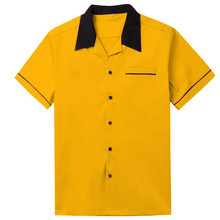 Vintage Men's Shirts Turn-down Collar Black Button Yellow Shirts Men Short Sleeve Rockabilly Men Clothes Western Bowling Shirts 2024 - buy cheap