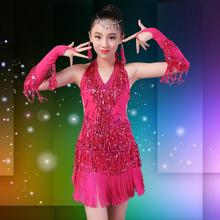 Girls Children Children Modern Ballroom Latin Dance Dress Blue Fringed Salsa Dance Tango Dance Dress Red Stage Performance 2024 - buy cheap