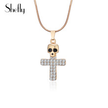 Statement Skeleton Pendants Necklace Gold Colour Clear Cubic Zirconia Personality Necklace Halloween Jewelry For Women Collares 2024 - buy cheap