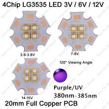 LG3535-emisor de LED de alta potencia, 3V, 7V, 14V, 4 chips, 10W, ultravioleta, 380nm-385nm, ángulo de visión de 120 grados en PCB de cobre de 20mm 2024 - compra barato