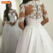 Sumptuous White Ball Gown Wedding Dress Long Sleeves 2020 Lace Appliqued Plus Size Bridal Dresses Customized Ivory Wedding Gowns 2024 - buy cheap