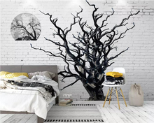 Beibehang Personalizado papel de parede bela árvore morta de tijolo preto e branco TV fundo papel de parede mural 3d papel de parede do quarto sala de estar 2024 - compre barato