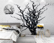 Beibehang-papel tapiz personalizado de árbol muerto, Fondo de pared de ladrillo blanco y negro para TV, mural 3d para sala de estar y dormitorio 2024 - compra barato