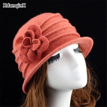 XdanqinX-Sombrero de lana para mujer, gorros cálidos a la moda, decoración de flores, elegante, de marca, para invierno, 2021 2024 - compra barato