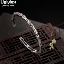 Uglyless-pulsera de plata de ley 925 100% auténtica de bambú para mujer, brazalete abierto de bambú, pulsera de plata, estilo étnico, tailandés 2024 - compra barato