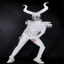 WYY Mens ballroom dance costumes dj mask Skull stage show suit armor club singer catwalk models wears Horn clothe performance 2024 - buy cheap
