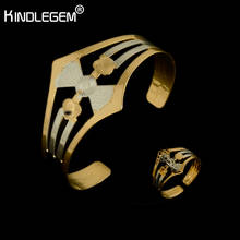 Kindlegem Luxury Dubai African Gold Color Adjustable Bracelet Bangle Ring Set Geometric Jewelry Women Italy High Quality 2024 - buy cheap