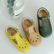 Sandálias de couro genuíno para meninas, sapatos artesanais de bebês com lacinho, sapatos para crianças de princesa 2024 - compre barato