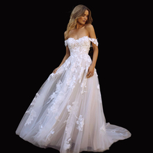 Vestido de novia de encaje con hombros descubiertos, traje de novia bohemio de corte en A, de Princesa Boda, Color marfil, 2019 2024 - compra barato