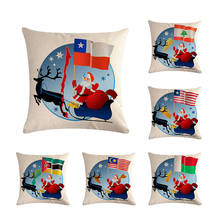 Santa Do Natal Da Bandeira DOS EUA Reino unido Canadá Francês Quarto Throw Pillow Cotton Linen Capa de Almofada Para O Sofá H705 2024 - compre barato