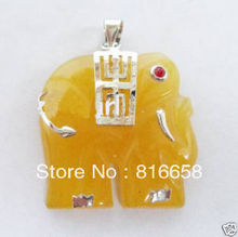 Exquisite Auspicious Silver yellow jade elephant pendant necklace 2024 - buy cheap