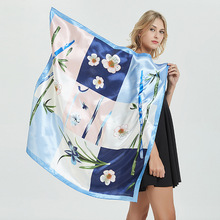 Bufanda de cuello azul para mujer, chales cuadrados de seda de bambú, hiyab Floral, 90x90cm, 2019 2024 - compra barato