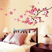 Adesivos de parede 3d árvore rosa, quarto, flor de pêssego, borboleta, flor, faça você mesmo, arte do vinil, decalques, decoração, mural, papel de parede 2024 - compre barato