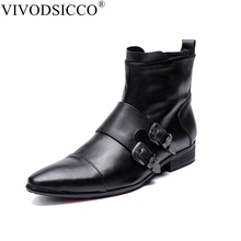 Vivodsicco moda de luxo botas masculinas de couro genuíno tornozelo botas de negócios italianos sapatos de vestido apontou toe botas de cowboy 2024 - compre barato