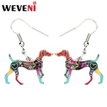 WEVENI Enamel Alloy Elegant Whippet Dog Earrings Dangle Drop Big Long Cute Animal Jewelry For Women Girls Pet Lovers Gift Bijoux 2024 - buy cheap