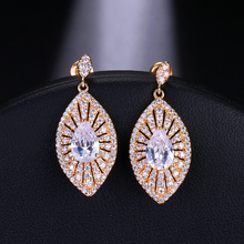 EMMAYA Luxury Dazzling Big Leaf Shape Zircon Drop Earrings for Women Fashion Gold Color Crystal Wedding Jewelry 2024 - buy cheap