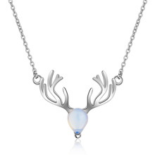 100% 925 sterling silver fashion Christmas elk deer opal ladies' chains necklaces women jewelry short chain shipping drop gift 2024 - buy cheap