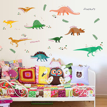 Adesivo de parede colorido com dinossauro, arte de decoração para quartos infantis 2024 - compre barato