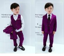 Детские фиолетовые костюмы, костюмы для мальчиков на свадьбу, смокинг, костюм с блейзером для мальчиков, костюм с платьем для выступлений, блейзер для младенцев, 3 предмета для мальчиков 2024 - купить недорого