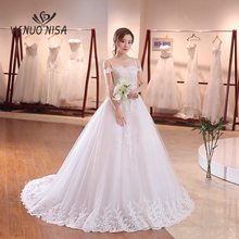 Elegant Simple Lace Wedding Dress VLNUO NISA Luxury Boat Neck Court Train Vestido De Novia Ball Gown Real Photo Bride Dress 20 2024 - buy cheap