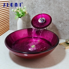 JIENI Rose Red Unique Tempered Glass Basin Sink Washbasin Faucet Set Bathroom Counter Top Washroom Vessel Vanity Sink Mixer 2024 - buy cheap