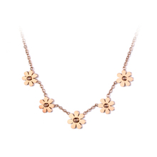 JeeMango Trendy Jewelry 5 Daisy Flowers Charms Necklace Stainless Steel Rose Gold Color Cute & Casual For Girl Gift N18073 2024 - buy cheap