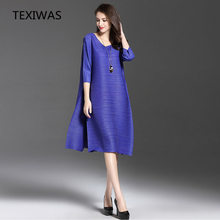 Женское длинное платье-трапеция TEXIWAS, однотонное свободное винтажное Плиссированное деловое платье, вечерние платья для осени и весны 2024 - купить недорого