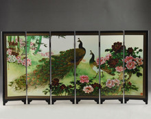 Detalles antiguos de Superb, hermosa laca Oriental, pintura manual de trabajo, pantalla plegable de peafowl. 2024 - compra barato