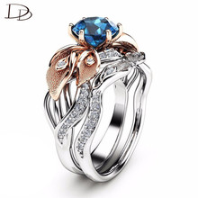 Dodo 7.5mm azul aaa zircão flor fadas anéis para as mulheres moda 2 peças conjunto de anel rosa ouro folhas cor kpop joias anel ra0234 2024 - compre barato